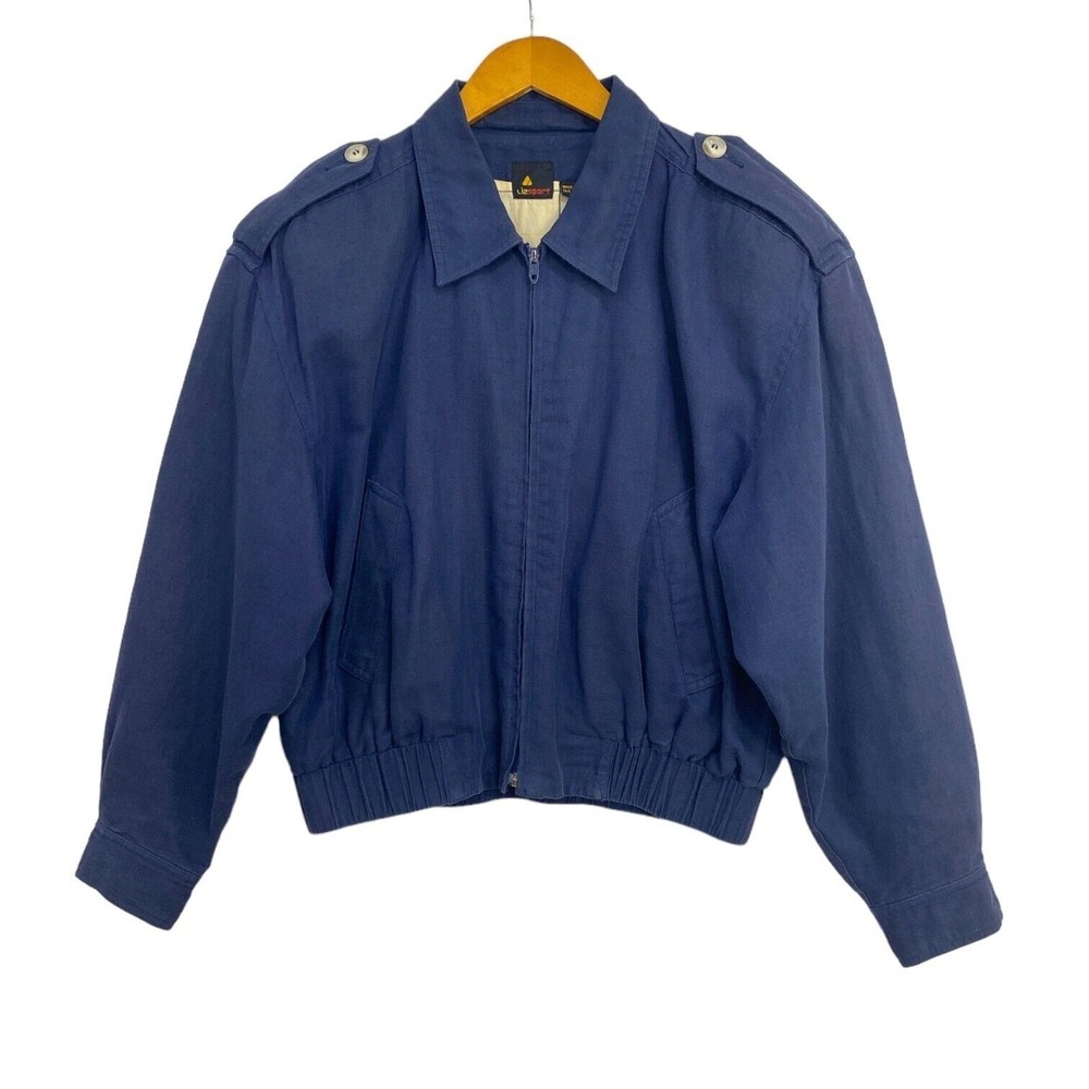 Lizsport Jacket Women 8 Blue Linen Cotton Bomber Capsule VTG Utility Minimalist